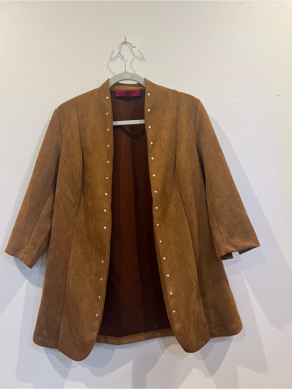 Love Scarlett Suede Open-Front Jacket in Warm Brown